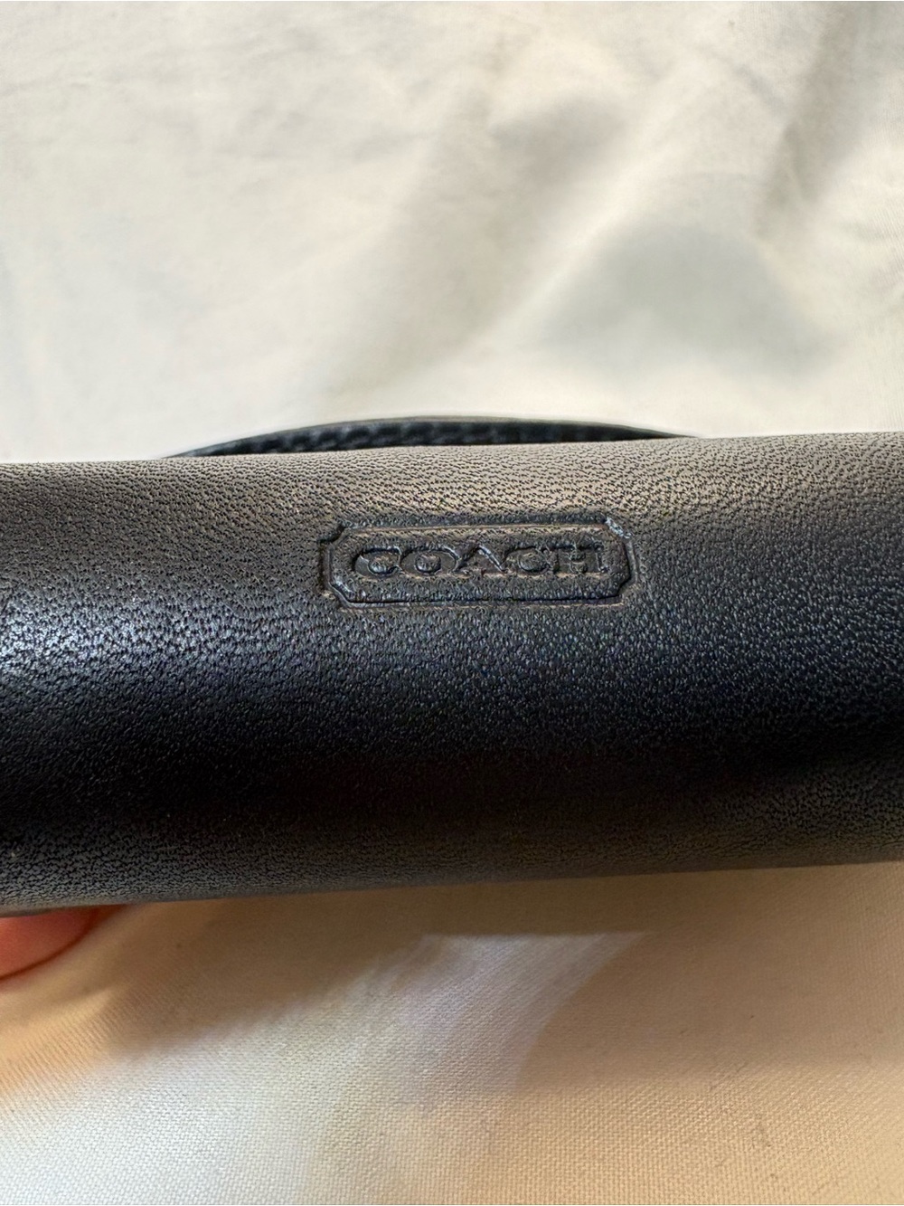 Vintage COACH black leather lipstick case with mirror